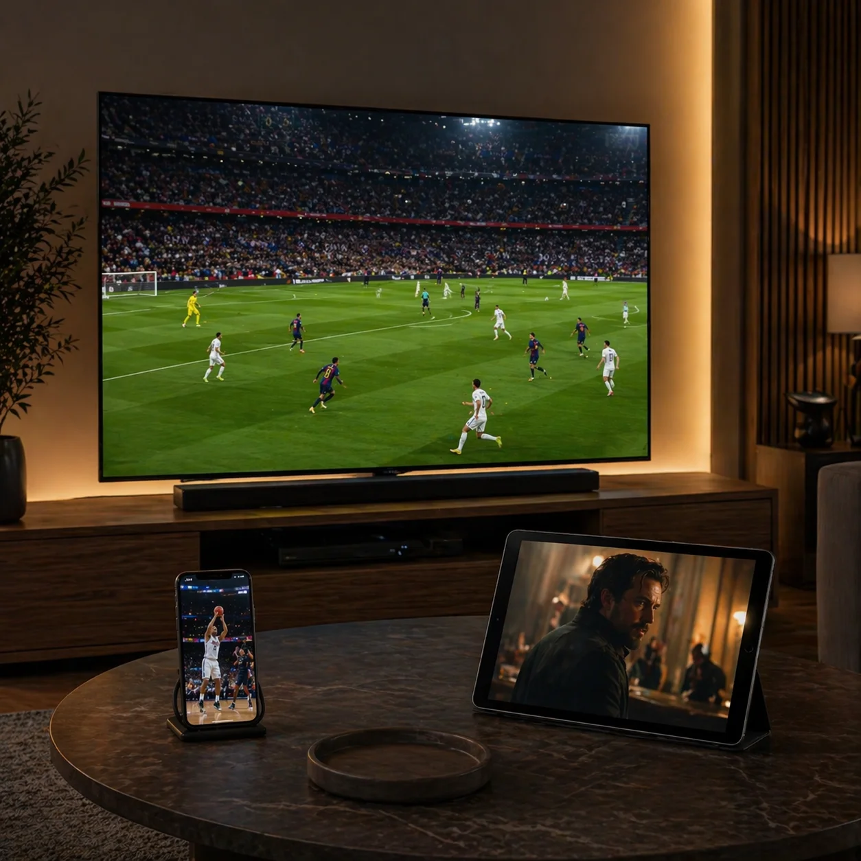 IPTV Portugal streaming on TV football, tablet movies, and phone basketball in 4K quality